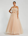 Pink Strapless Feather Bustier Ball Gown
