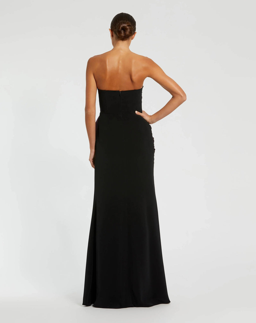 Black Two Tone Draped Strapless Trumpet Gown