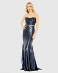 Navy Sequined Strapless Rhinestone Belt Gown - FINAL SALE
