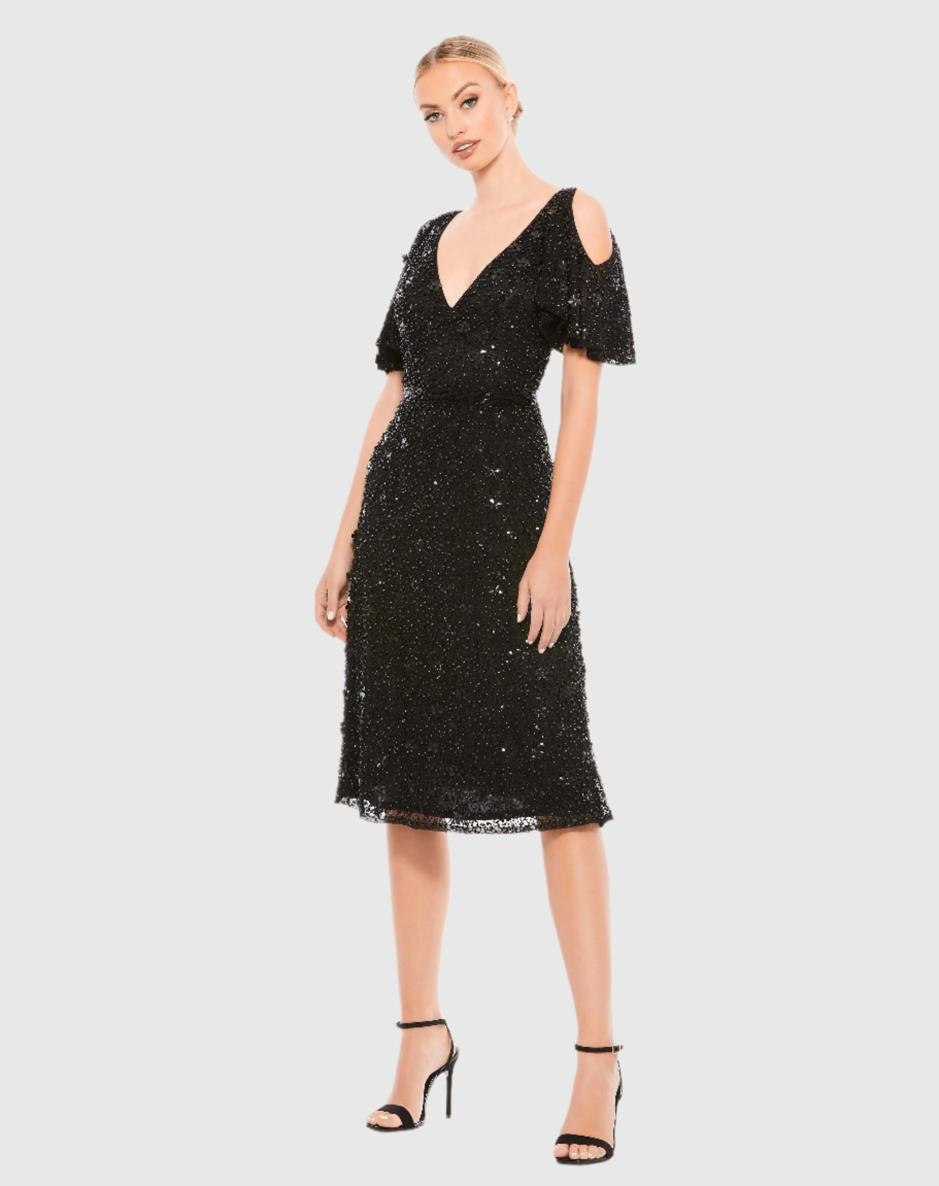 Black Pearl Embellished Drop Shoulder Dress