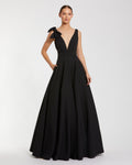 Sleeveless Plunge Neck Ball Gown With Bow Detail