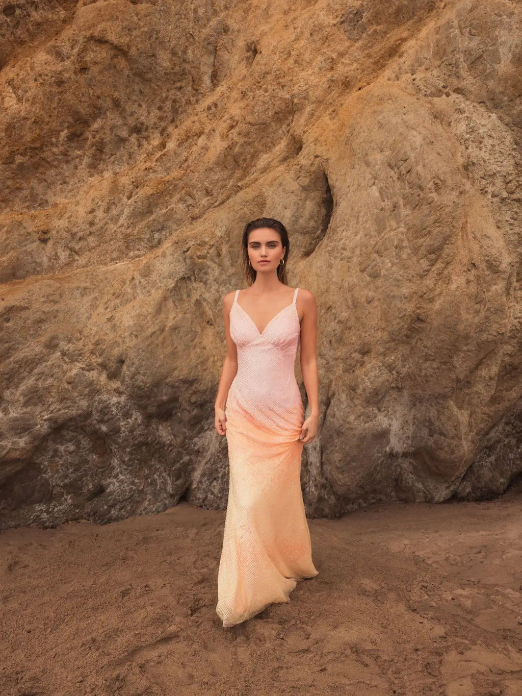 Multicolor Ombre Sequined Cami Trumpet Gown