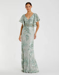 Bell Sleeve Floral Embellished Gown