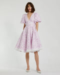 Multicolor Embroidered Floral Puff Sleeve Midi Dress