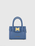 Blue Small Leather Tote Bag With Gold Hardware